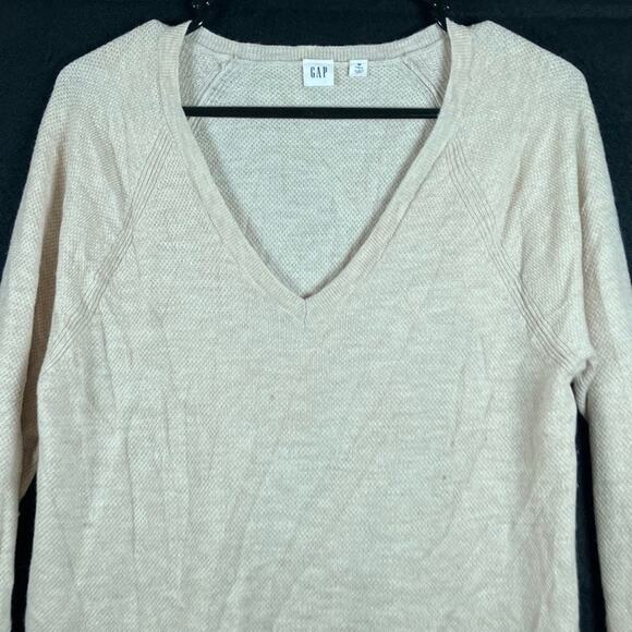 Gap Womens Sweater Cream V Neck Extra Fine Merino Wool Blend Medium Tall - Picture 2 of 12